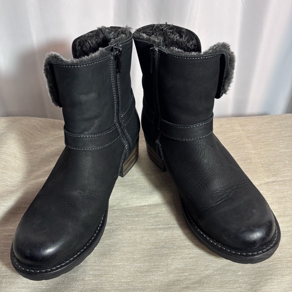 Taos Sz 38 Combo Booties Faux Fur-Lined Ankle Boots Zipper Snap Buttons Chunky